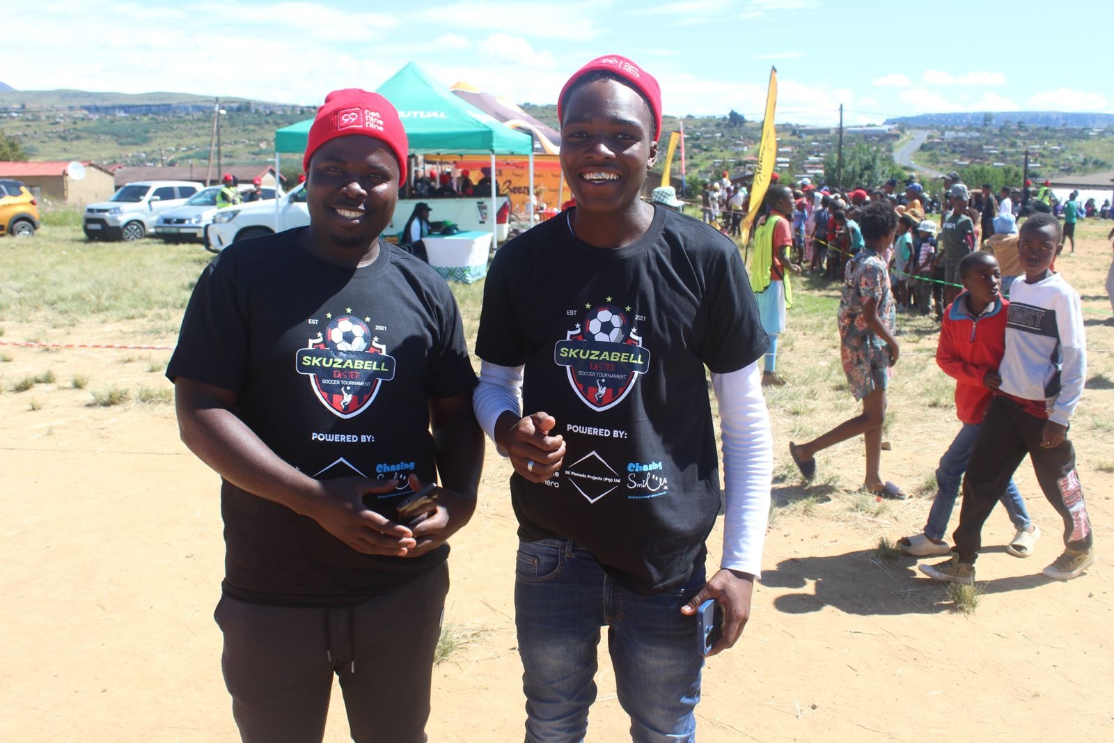 Two team members at the Skuzabell soccer event